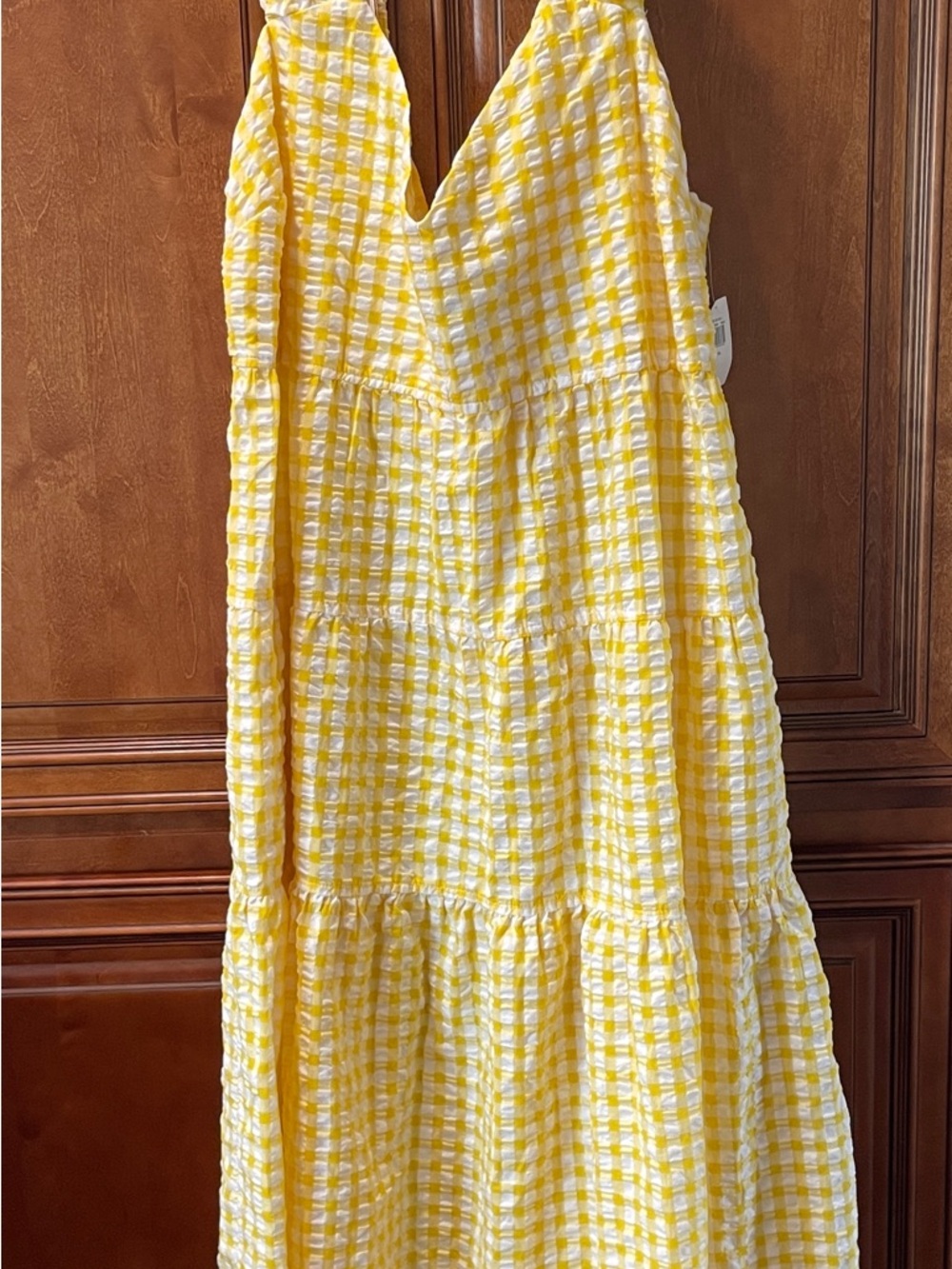 NWT Old Navy Women's Yellow Gingham Fit & Flare Tiered Seersucker Maxi Dress XL - Picture 4 of 10